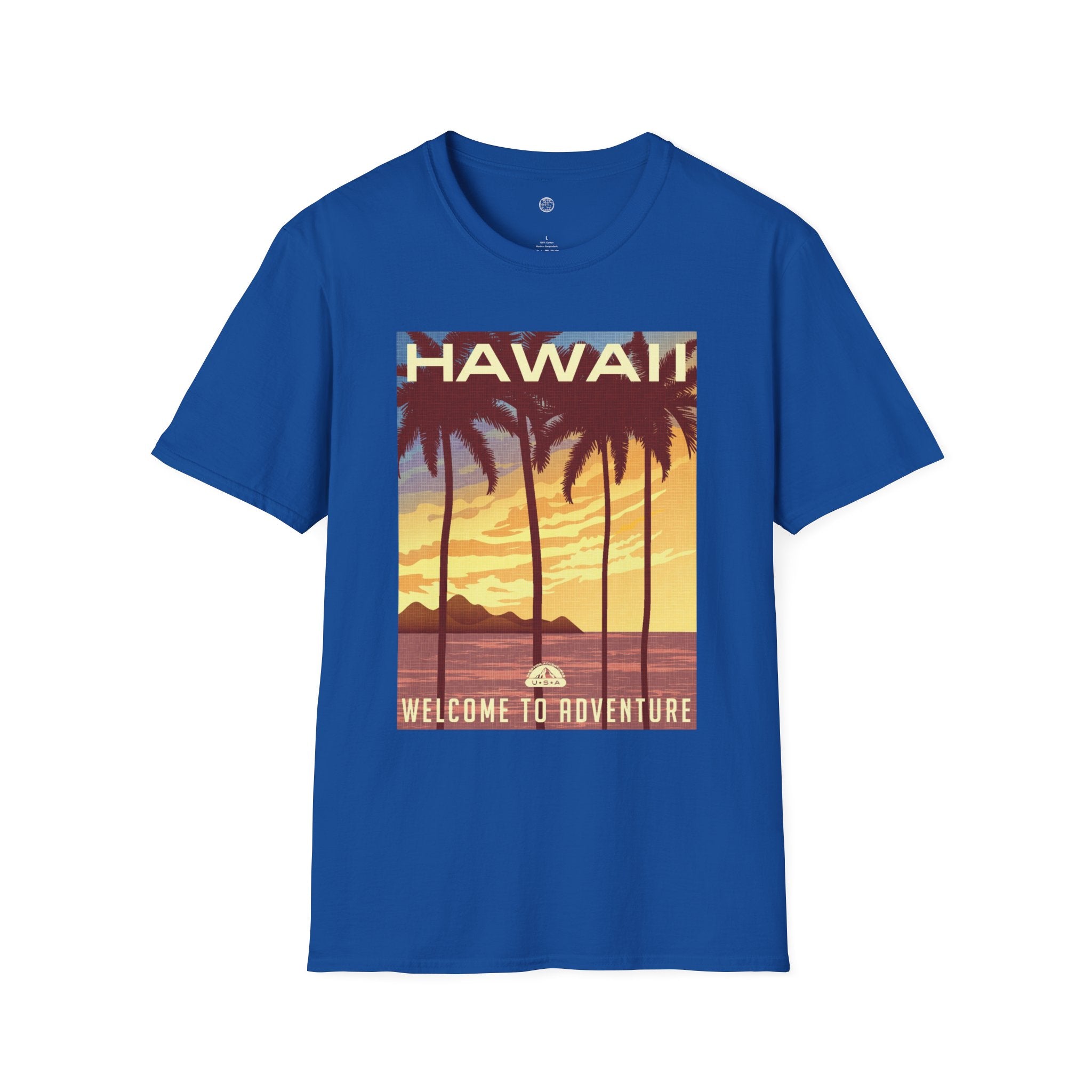 Hawaii Sunset T-Shirt — "Welcome to Adventure" Vintage Palm Beach Tee