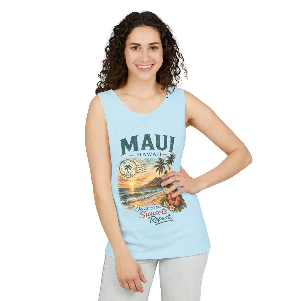 Maui Hawaii Tank Top — Ocean Air Sunsets Repeat Beach Graphic