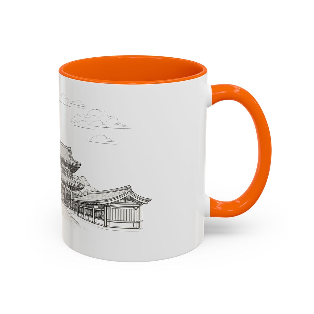 Senso-ji Temple Accent Coffee Mug — Asakusa Japan Minimal Outline Design (11/15oz)