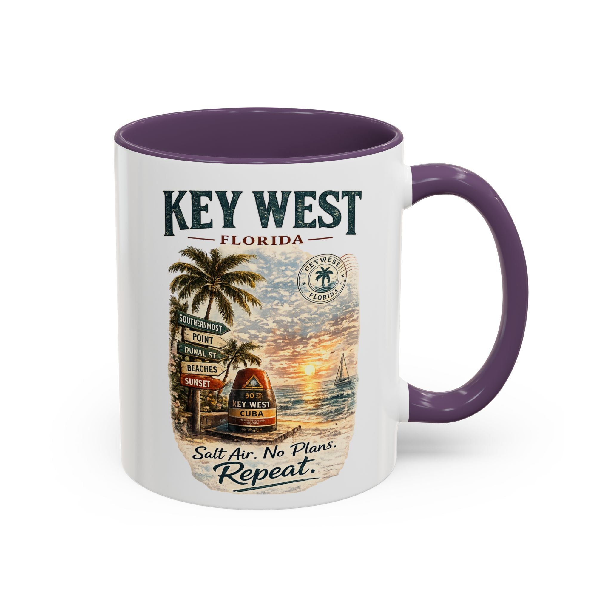 Key West Florida Coffee Mug - 'Salt Air. No Plans. Repeat.' Beach Souvenir Accent Mug (11/15oz)