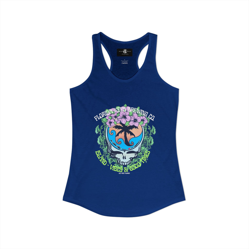 Island Vibes & Good Times Racerback Tank — Tropical Skull Graphic