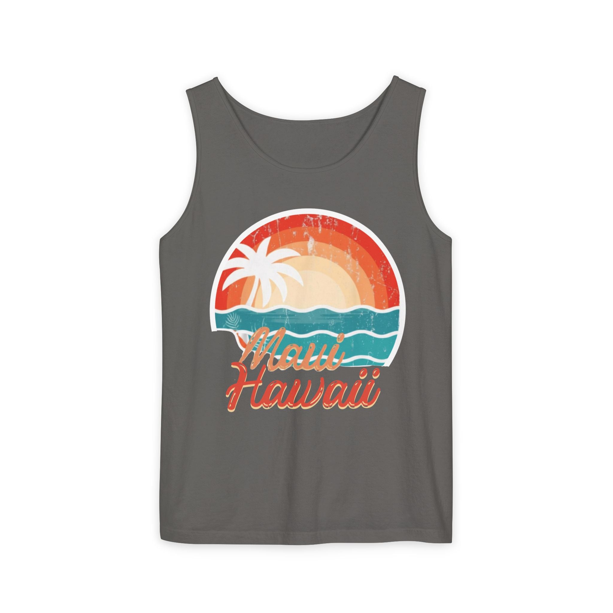 Maui Hawaii Retro Sunset Tank Top — Vintage Palm Beach Vacation Tee
