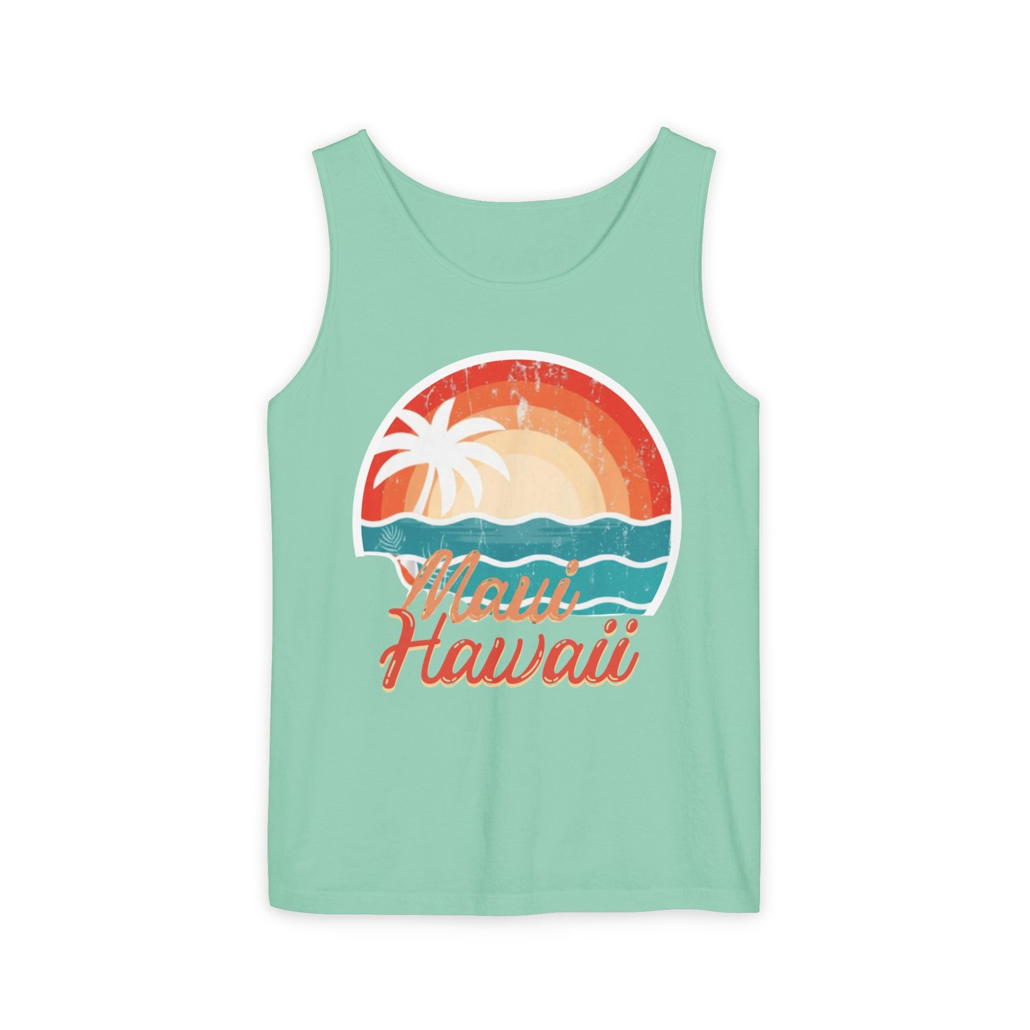 Maui Hawaii Retro Sunset Tank Top — Vintage Palm Beach Vacation Tee