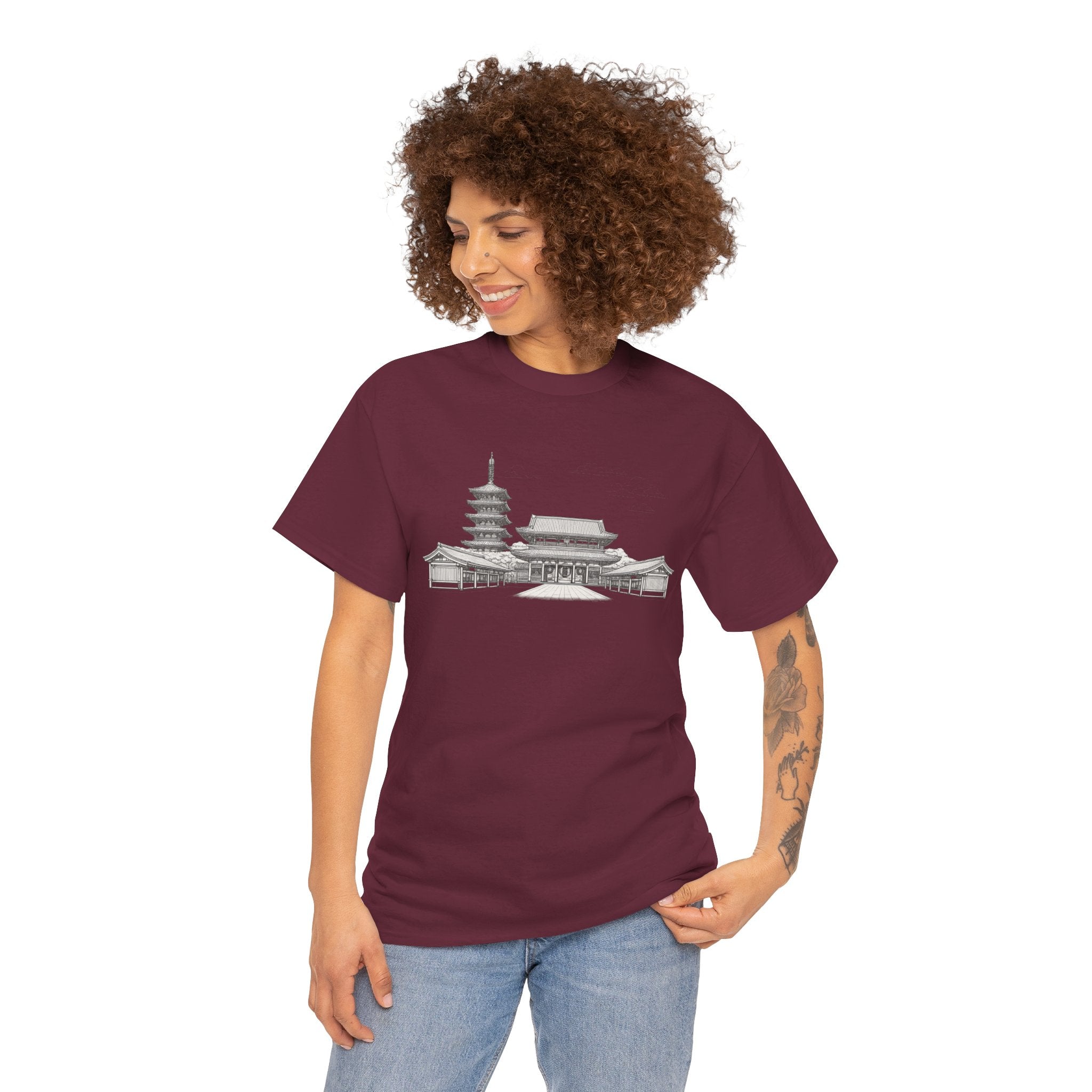 Senso‑ji Temple Outline Tee — Asakusa Japan Travel Graphic Shirt