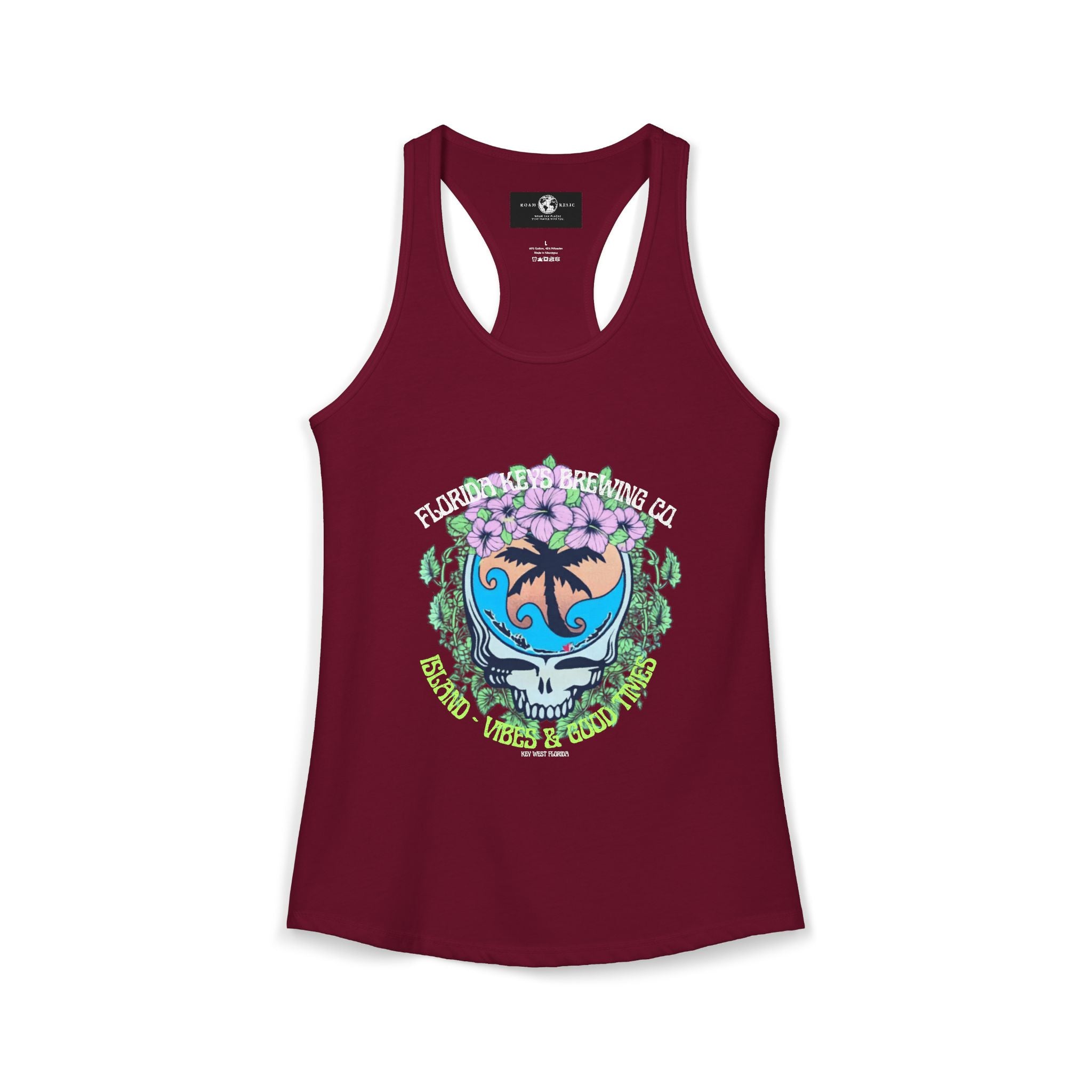 Island Vibes & Good Times Racerback Tank — Tropical Skull Graphic