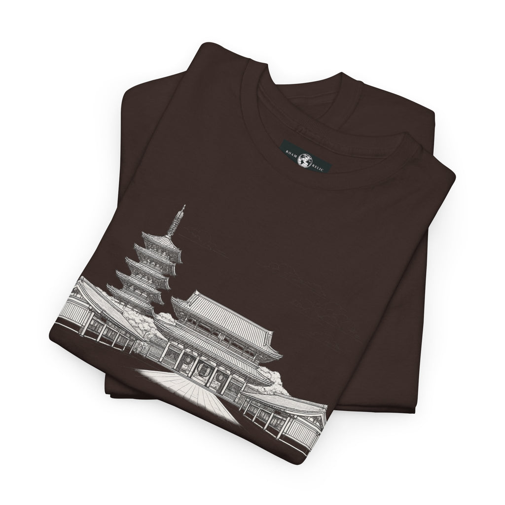 Senso‑ji Temple Outline Tee — Asakusa Japan Travel Graphic Shirt