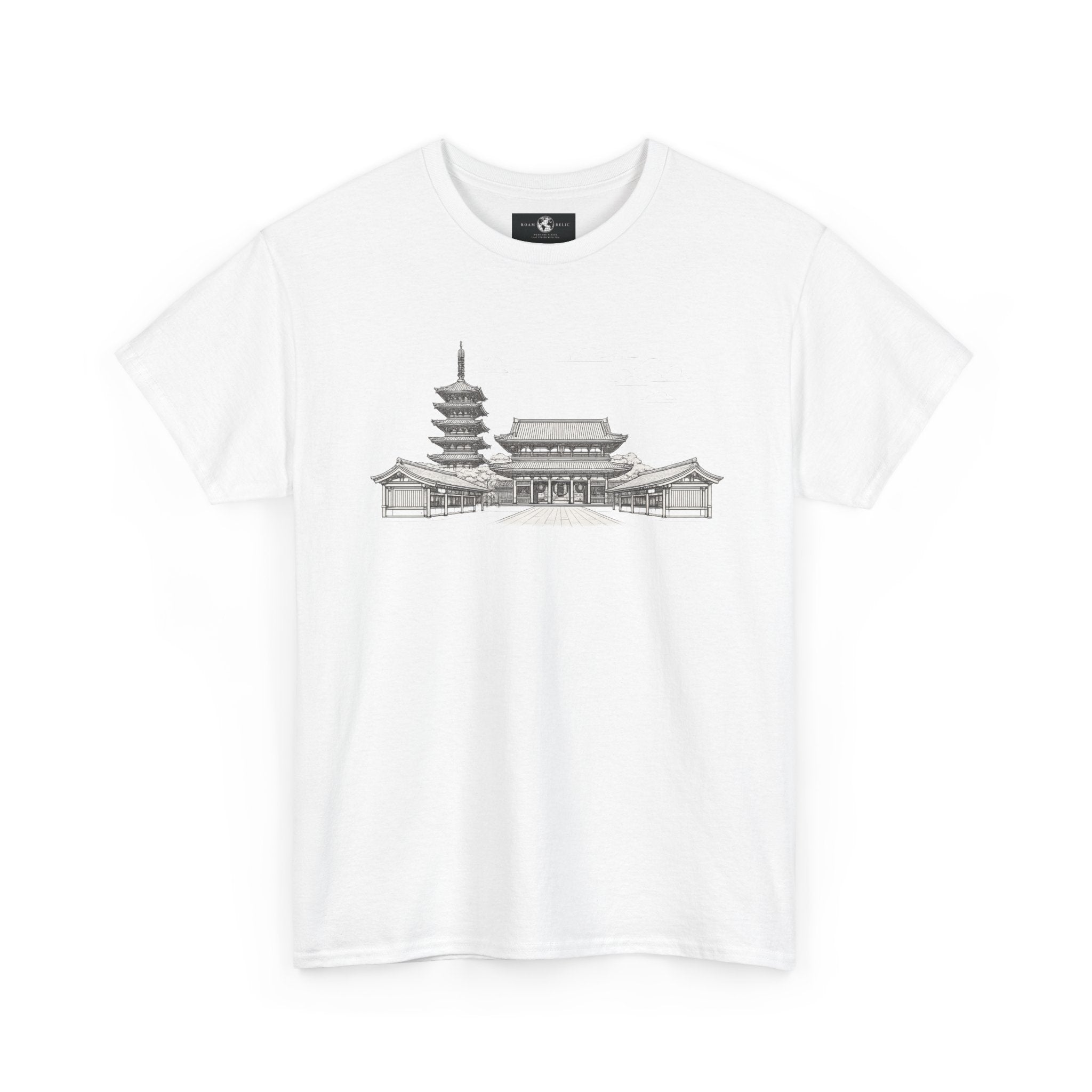 Senso‑ji Temple Outline Tee — Asakusa Japan Travel Graphic Shirt