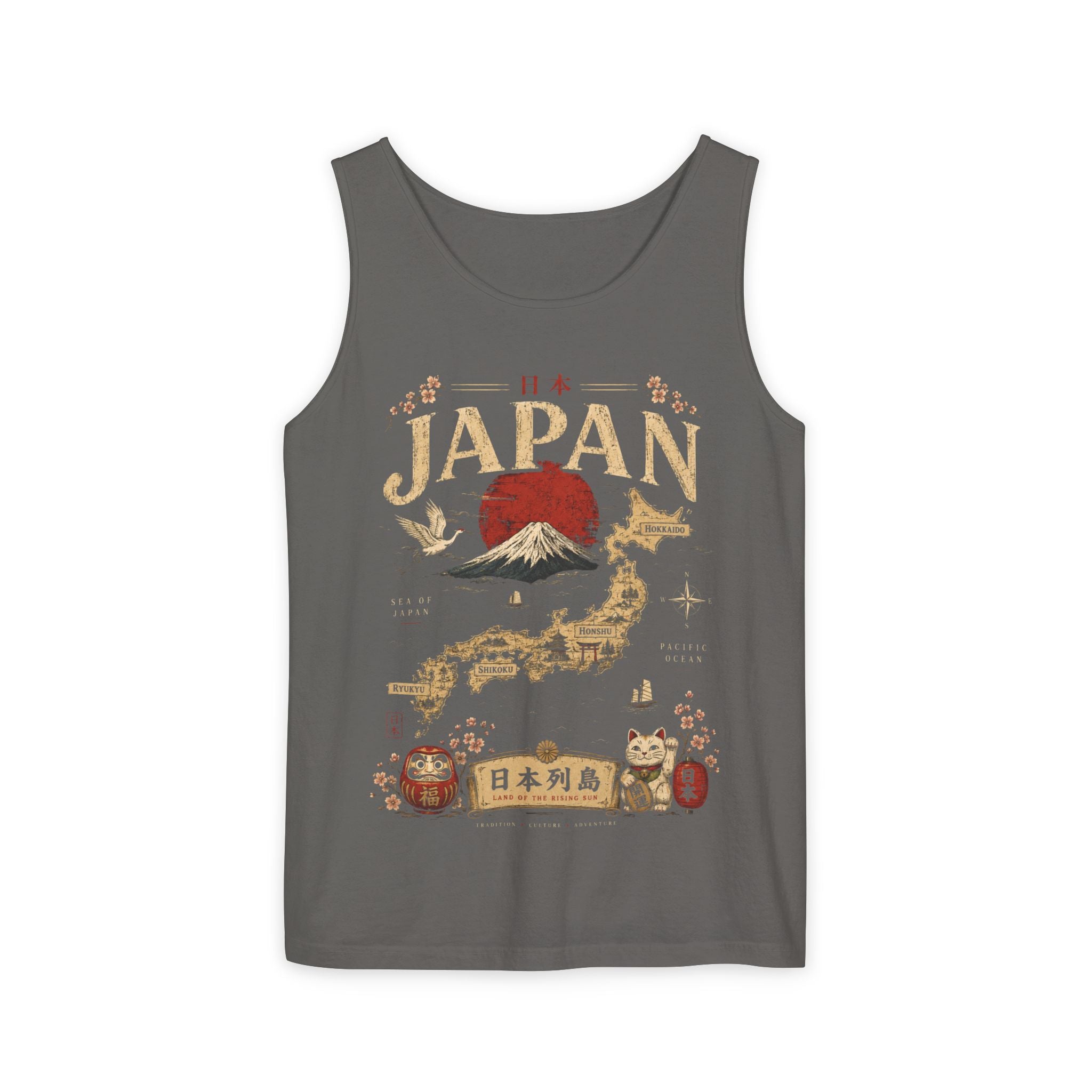 Japan Vintage Travel Tank Top — Mount Fuji & Lucky Cat Graphic
