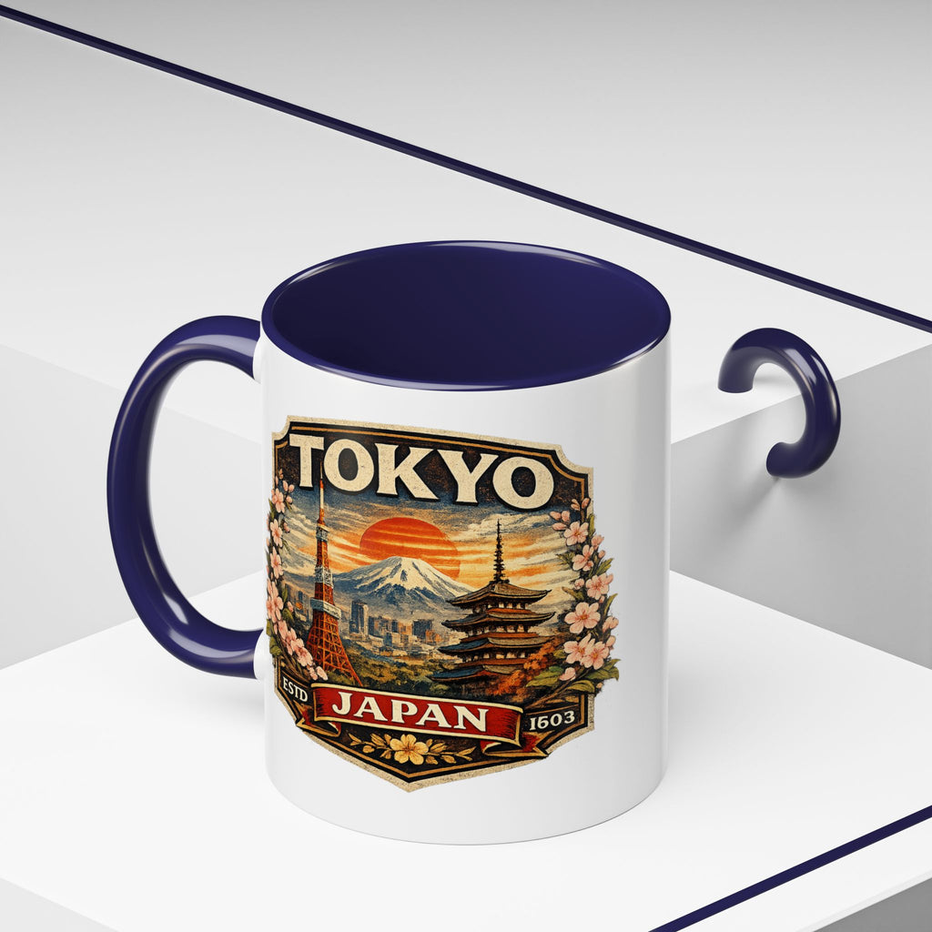 Tokyo Japan Accent Coffee Mug – Vintage Mount Fuji & Sakura Travel Souvenir (11/15oz)