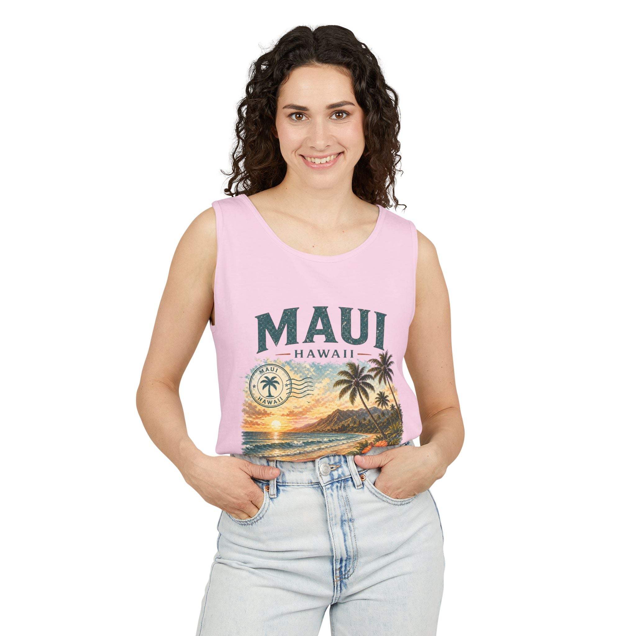 Maui Hawaii Tank Top — Ocean Air Sunsets Repeat Beach Graphic