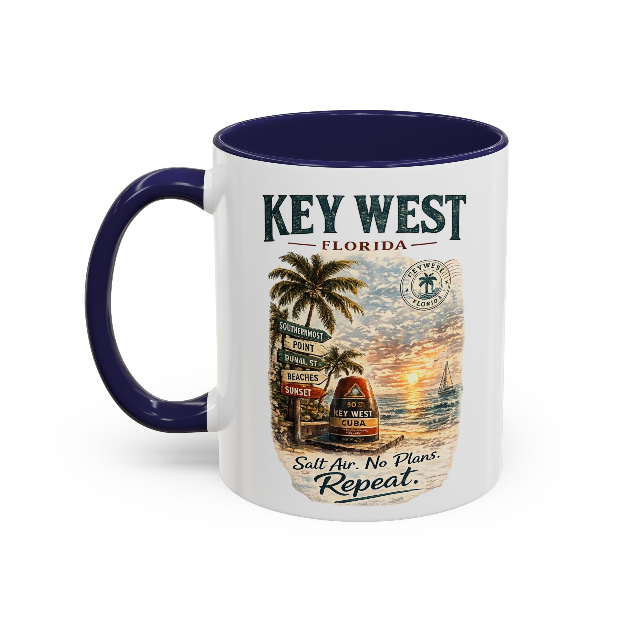 Key West Florida Coffee Mug - 'Salt Air. No Plans. Repeat.' Beach Souvenir Accent Mug (11/15oz)