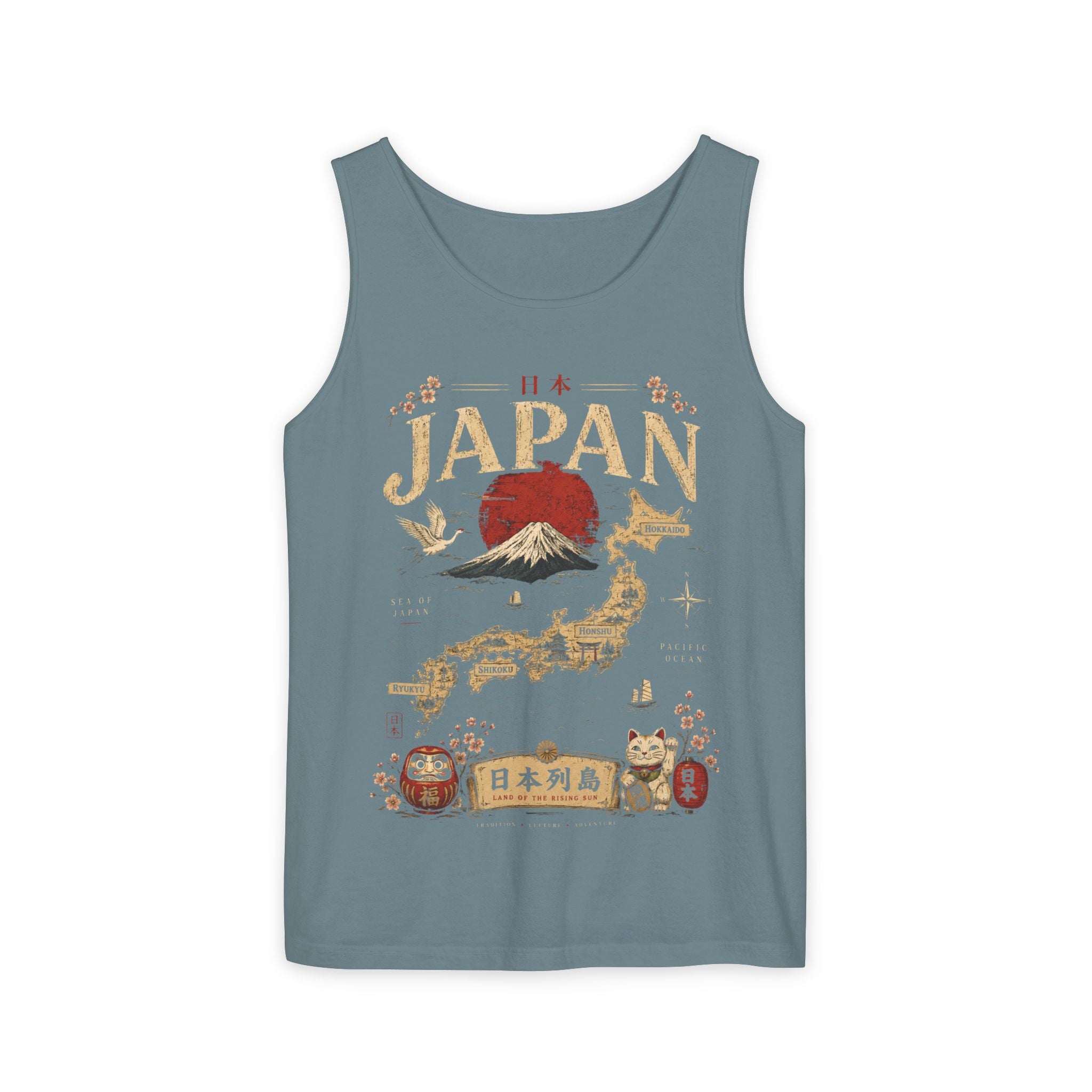 Japan Vintage Travel Tank Top — Mount Fuji & Lucky Cat Graphic