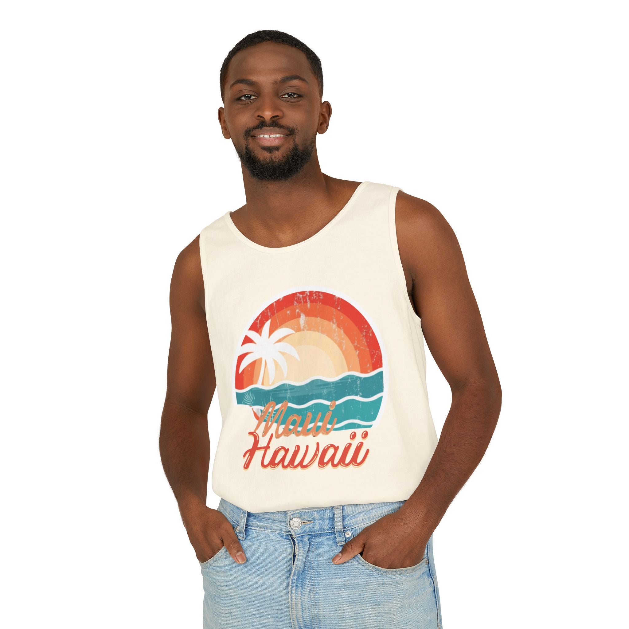Maui Hawaii Retro Sunset Tank Top — Vintage Palm Beach Vacation Tee