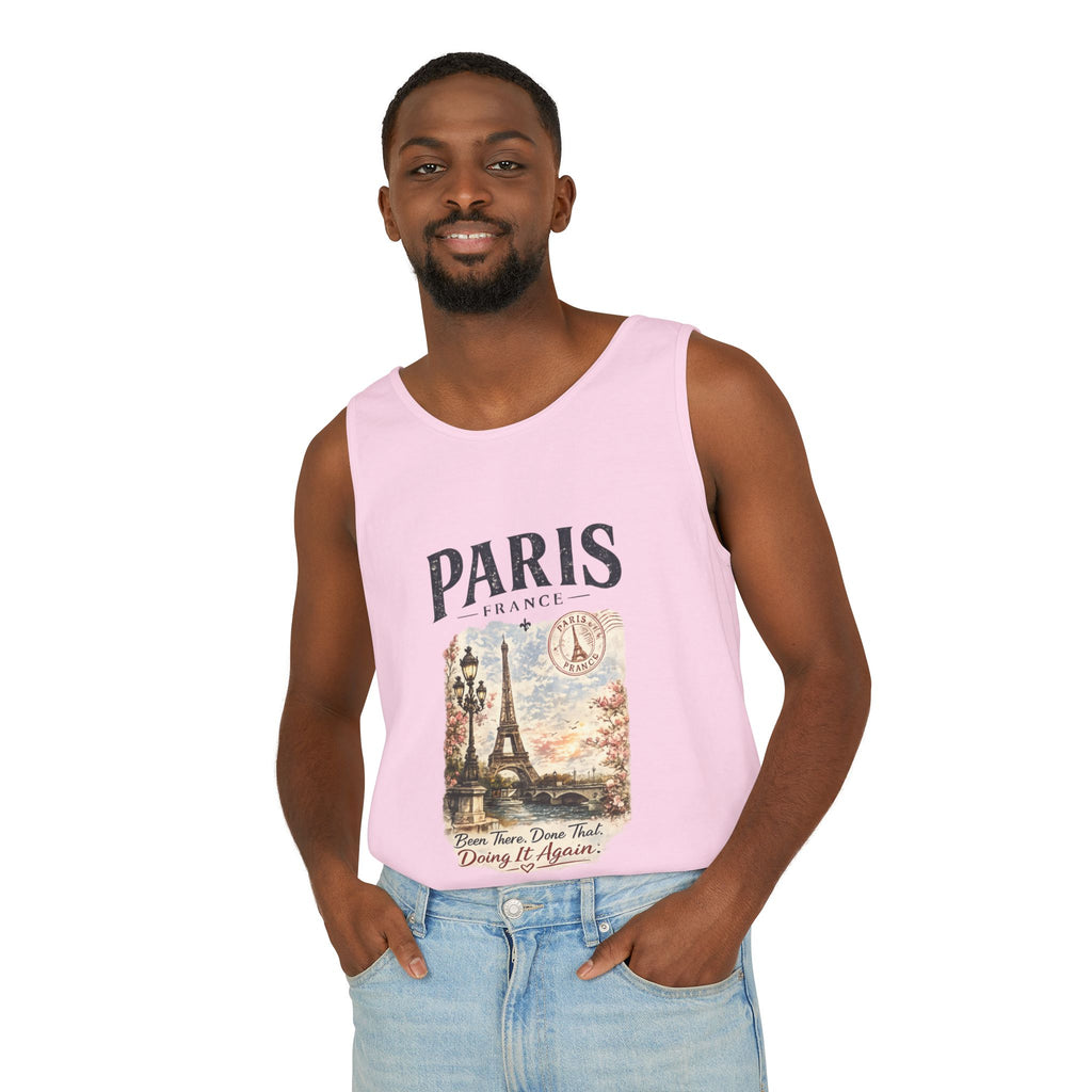 Paris Vintage Postcard Tank Top — Eiffel Tower Graphic Travel Tee