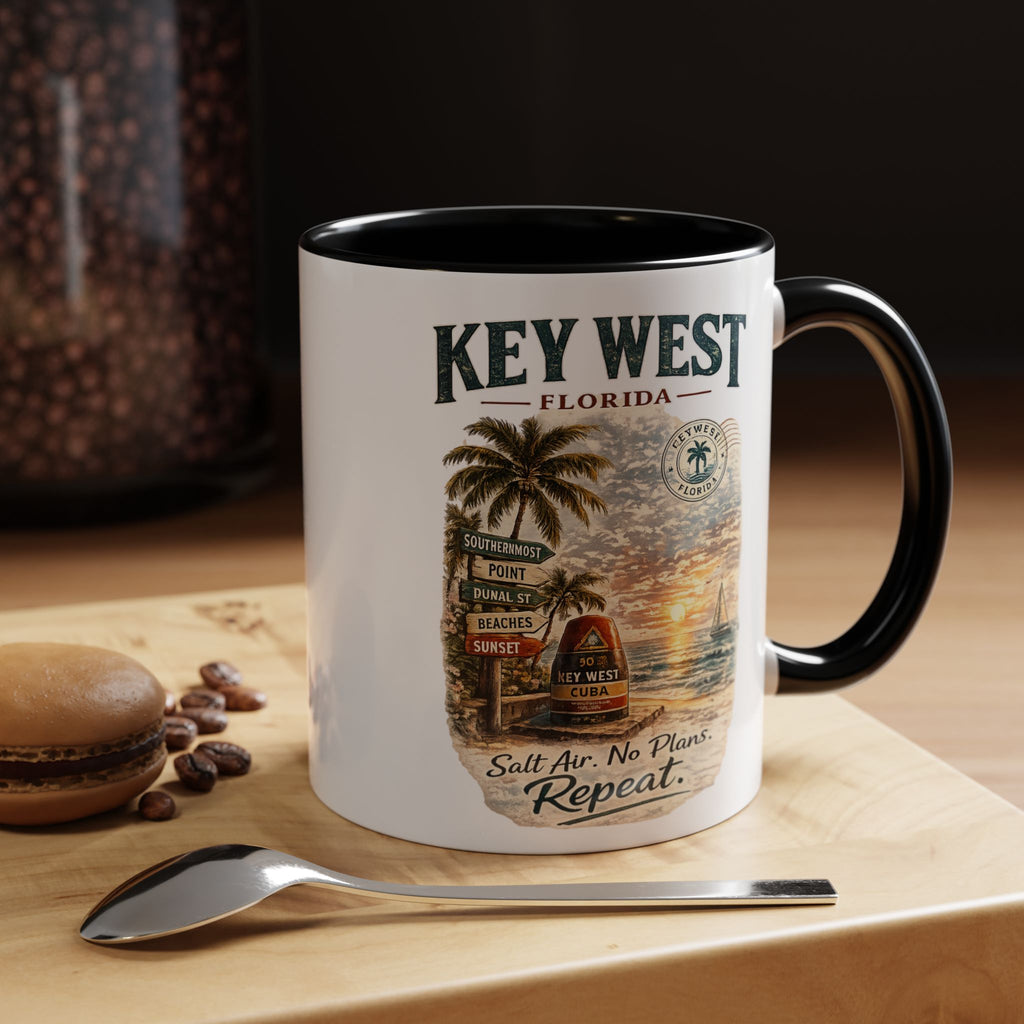Key West Florida Coffee Mug - 'Salt Air. No Plans. Repeat.' Beach Souvenir Accent Mug (11/15oz)