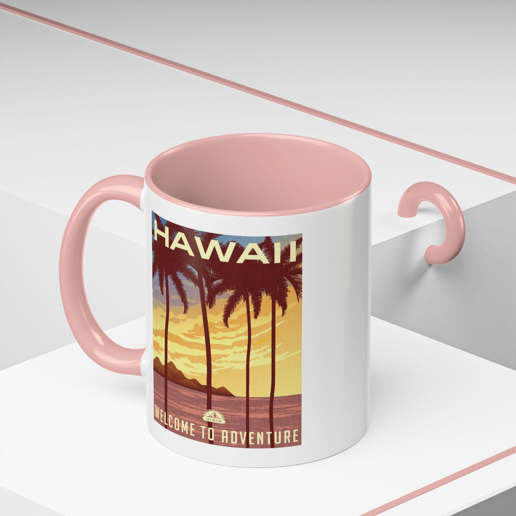 Hawaii Sunset Coffee Mug — "Welcome to Adventure" Tropical Travel Accent Mug