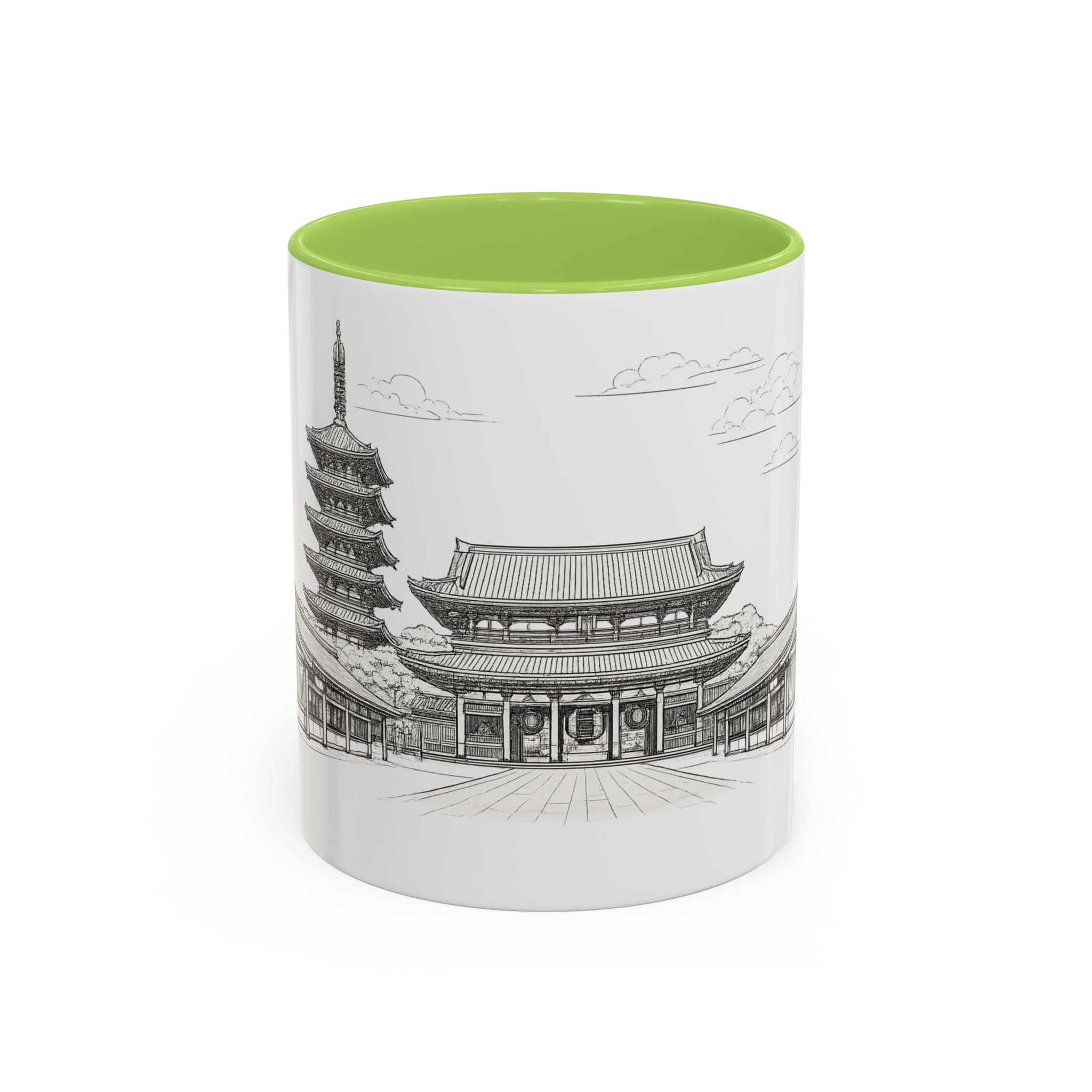Senso-ji Temple Accent Coffee Mug — Asakusa Japan Minimal Outline Design (11/15oz)