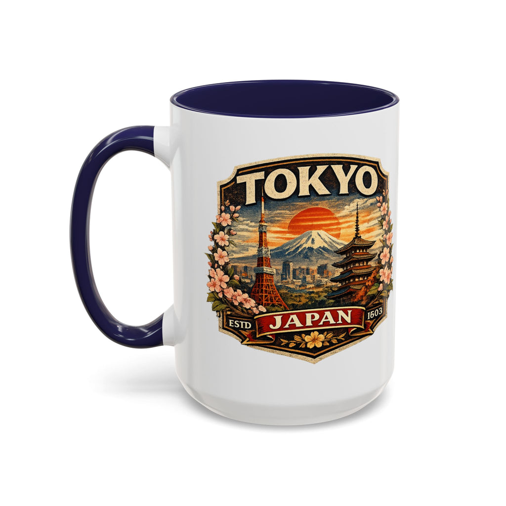 Tokyo Japan Accent Coffee Mug – Vintage Mount Fuji & Sakura Travel Souvenir (11/15oz)