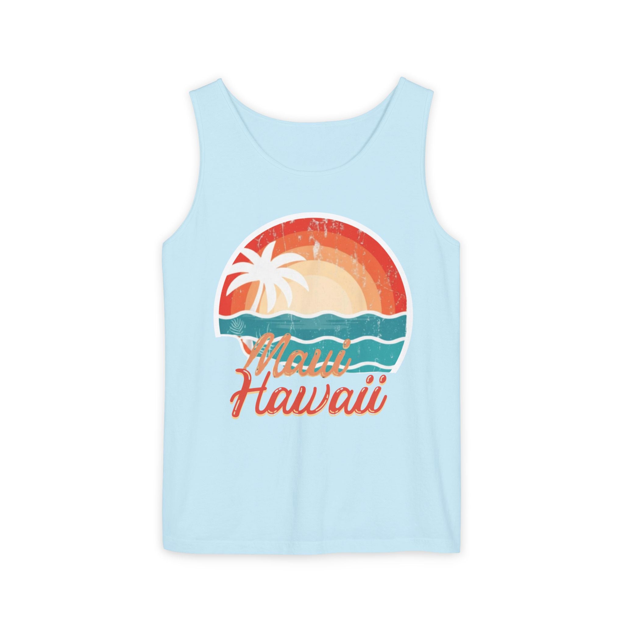 Maui Hawaii Retro Sunset Tank Top — Vintage Palm Beach Vacation Tee