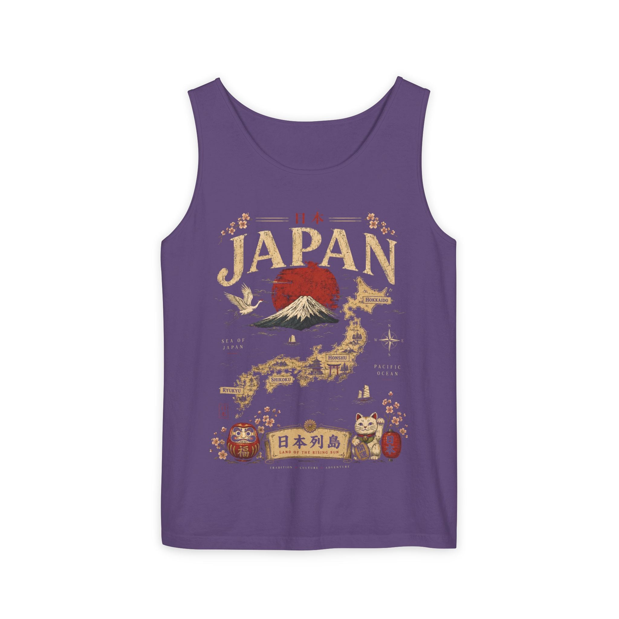 Japan Vintage Travel Tank Top — Mount Fuji & Lucky Cat Graphic