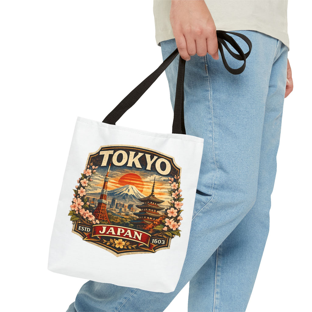 Tokyo Japan Scenic Tote Bag – Vintage Mount Fuji & Cherry Blossom Travel Tote
