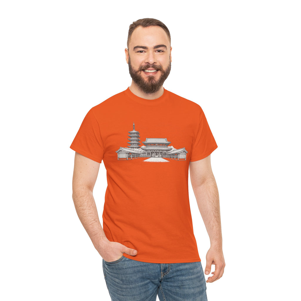 Senso‑ji Temple Outline Tee — Asakusa Japan Travel Graphic Shirt