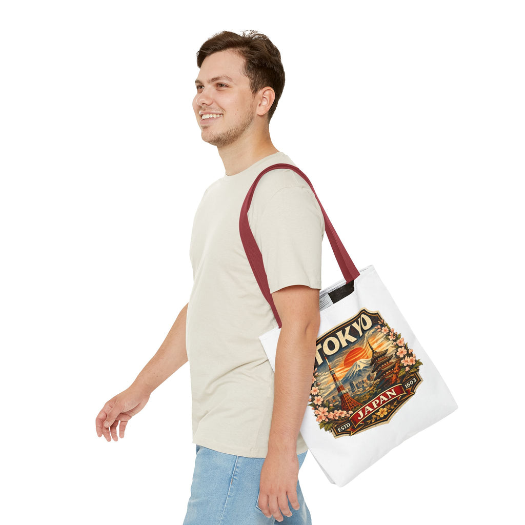 Tokyo Japan Scenic Tote Bag – Vintage Mount Fuji & Cherry Blossom Travel Tote