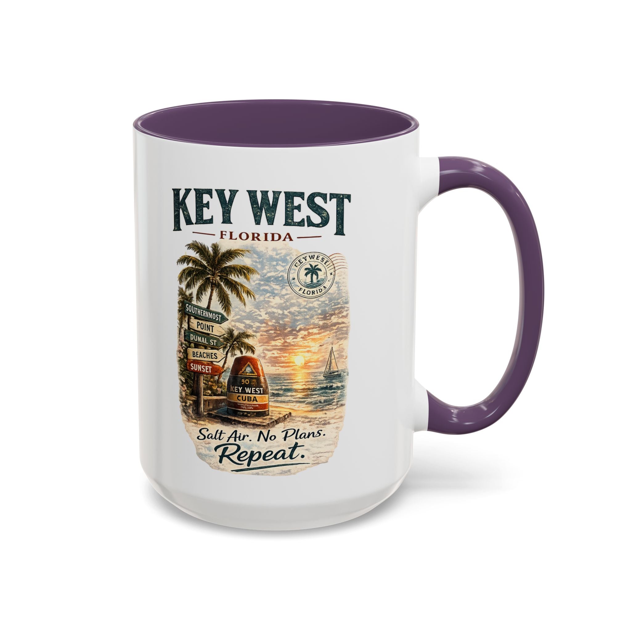 Key West Florida Coffee Mug - 'Salt Air. No Plans. Repeat.' Beach Souvenir Accent Mug (11/15oz)