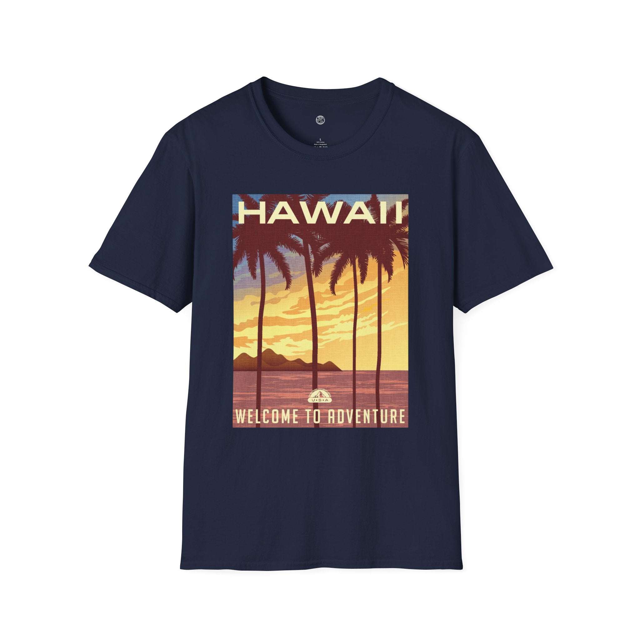 Hawaii Sunset T-Shirt — "Welcome to Adventure" Vintage Palm Beach Tee