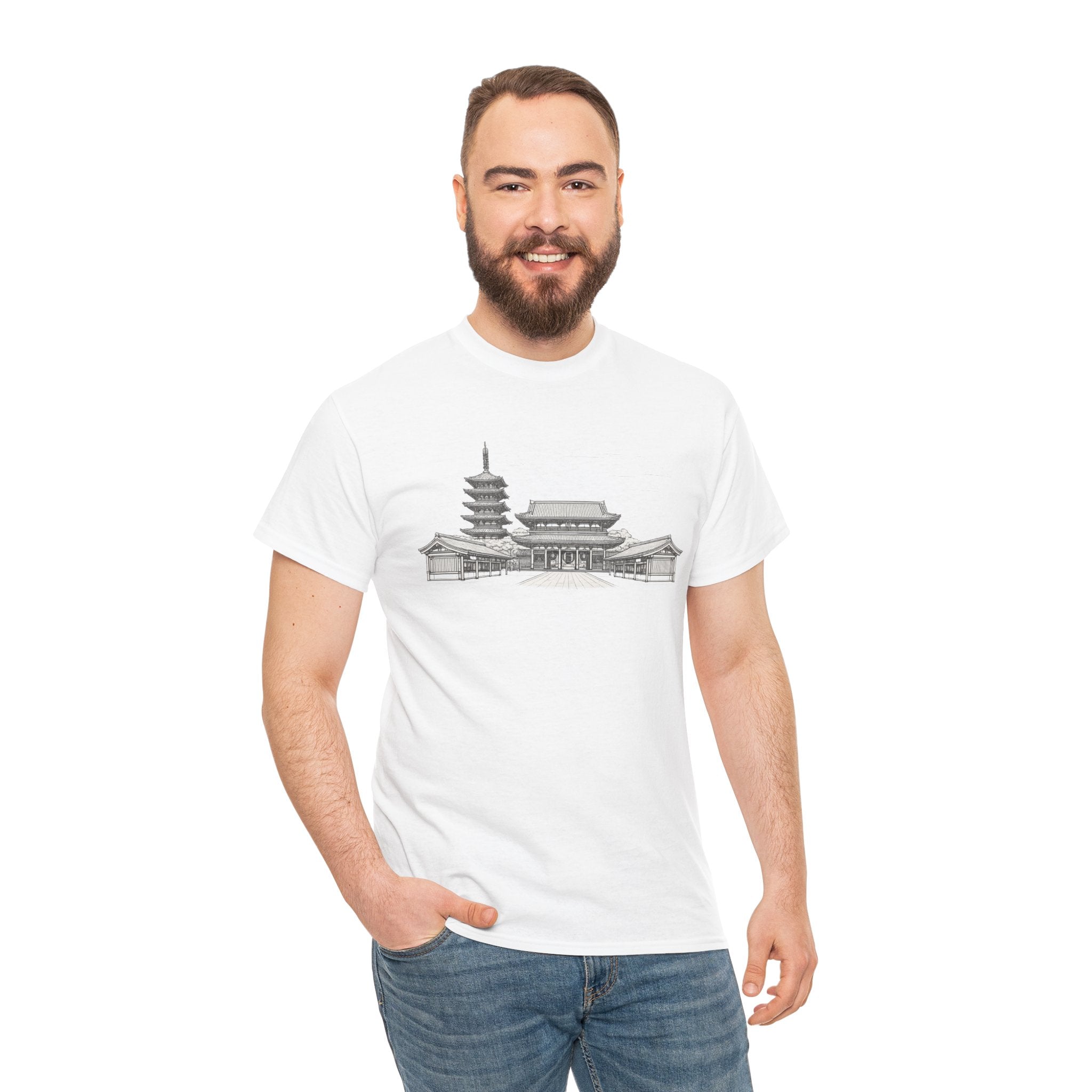 Senso‑ji Temple Outline Tee — Asakusa Japan Travel Graphic Shirt