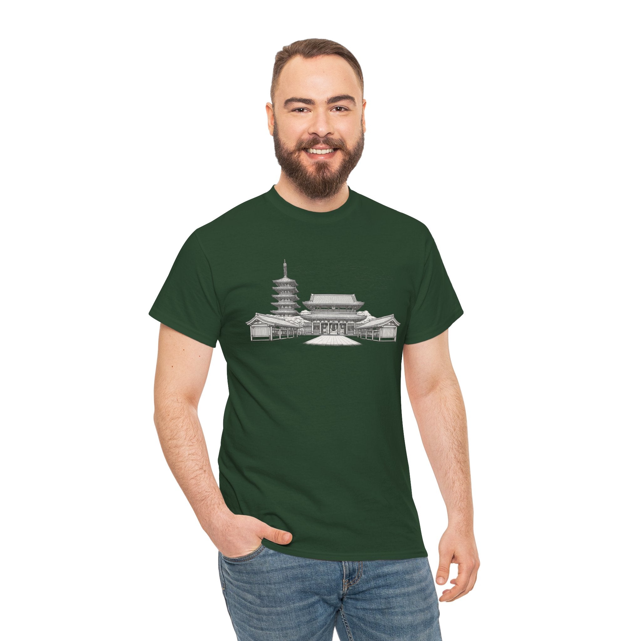 Senso‑ji Temple Outline Tee — Asakusa Japan Travel Graphic Shirt