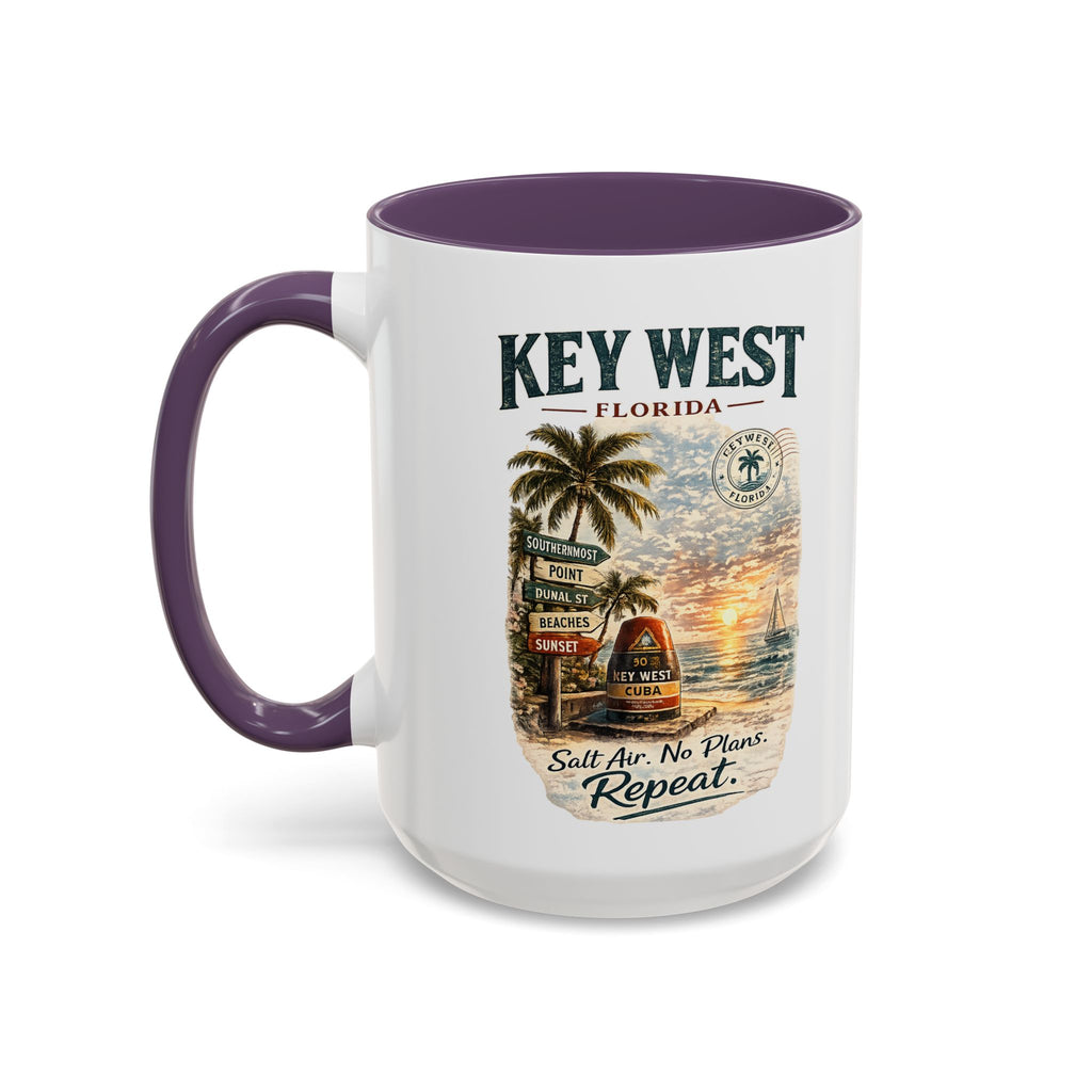 Key West Florida Coffee Mug - 'Salt Air. No Plans. Repeat.' Beach Souvenir Accent Mug (11/15oz)
