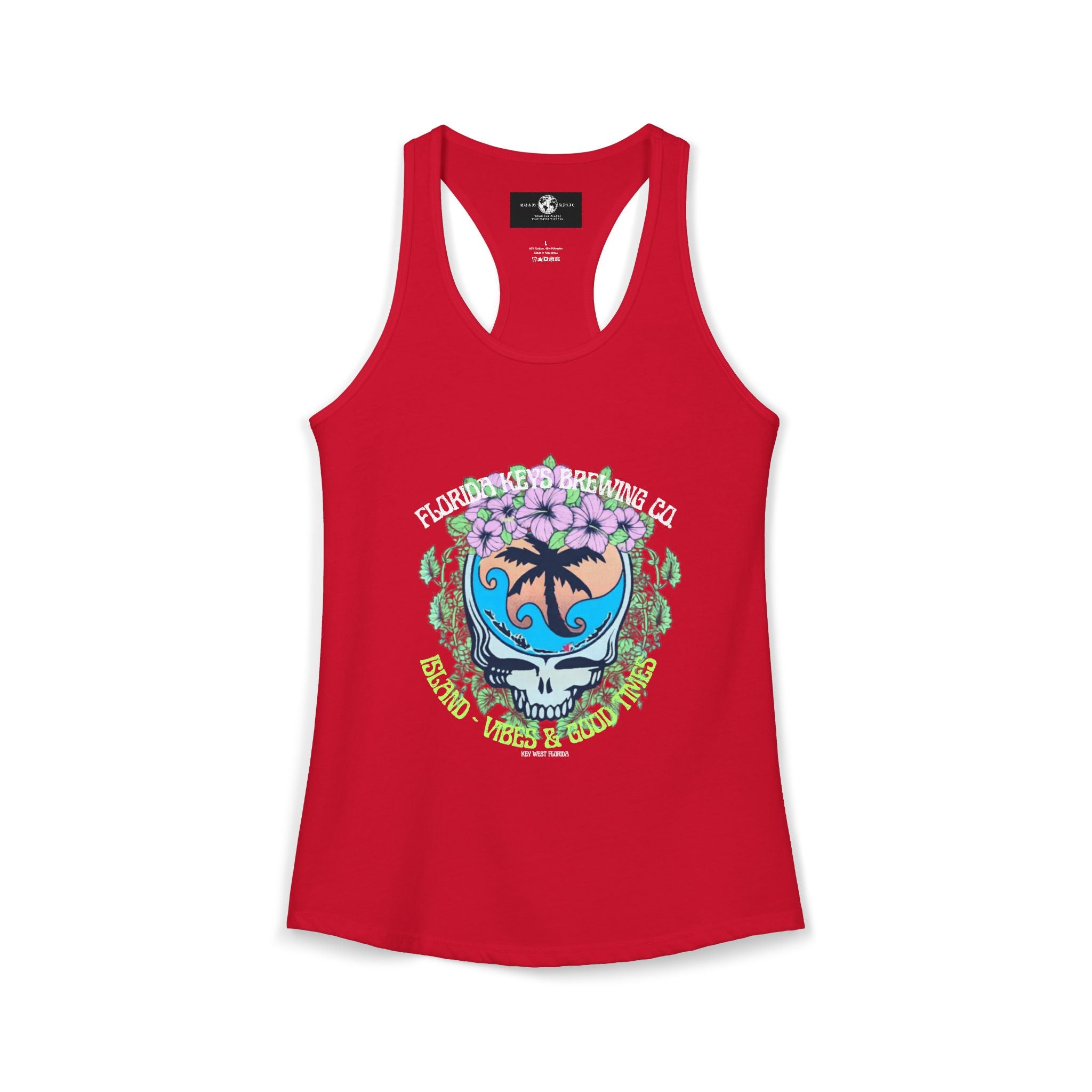 Island Vibes & Good Times Racerback Tank — Tropical Skull Graphic
