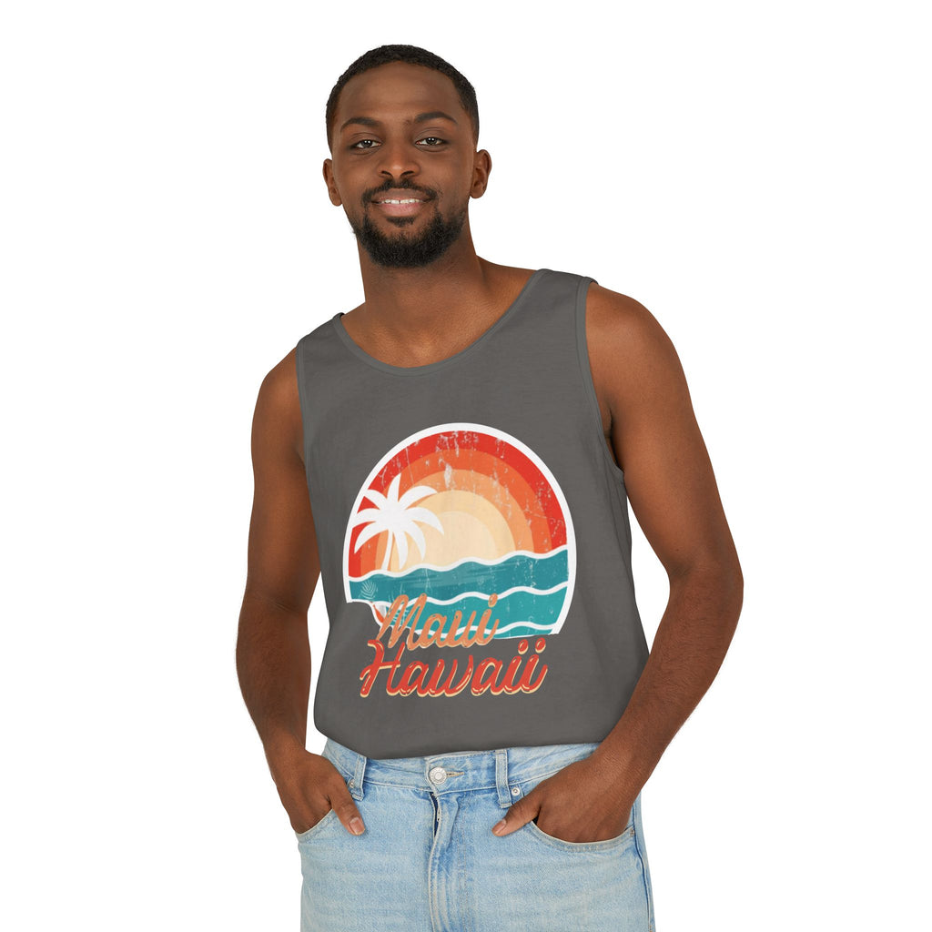 Maui Hawaii Retro Sunset Tank Top — Vintage Palm Beach Vacation Tee