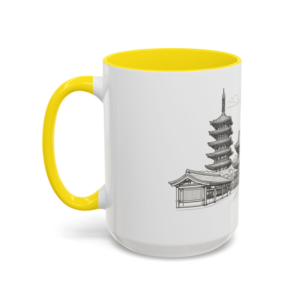 Senso-ji Temple Accent Coffee Mug — Asakusa Japan Minimal Outline Design (11/15oz)