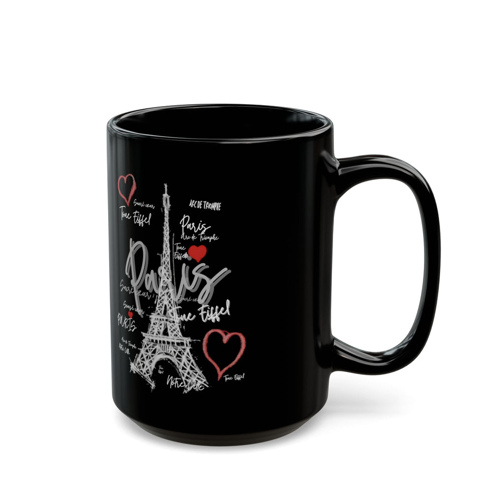 Paris Eiffel Tower Heart Black Mug — Romantic France Coffee Cup (11oz/15oz)