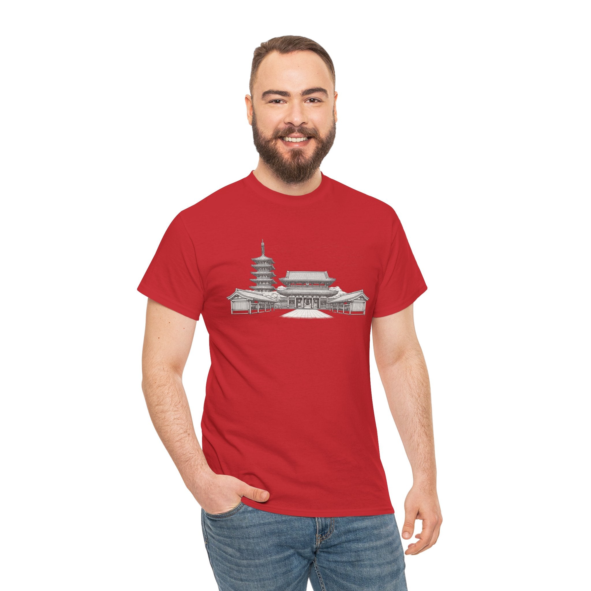 Senso‑ji Temple Outline Tee — Asakusa Japan Travel Graphic Shirt