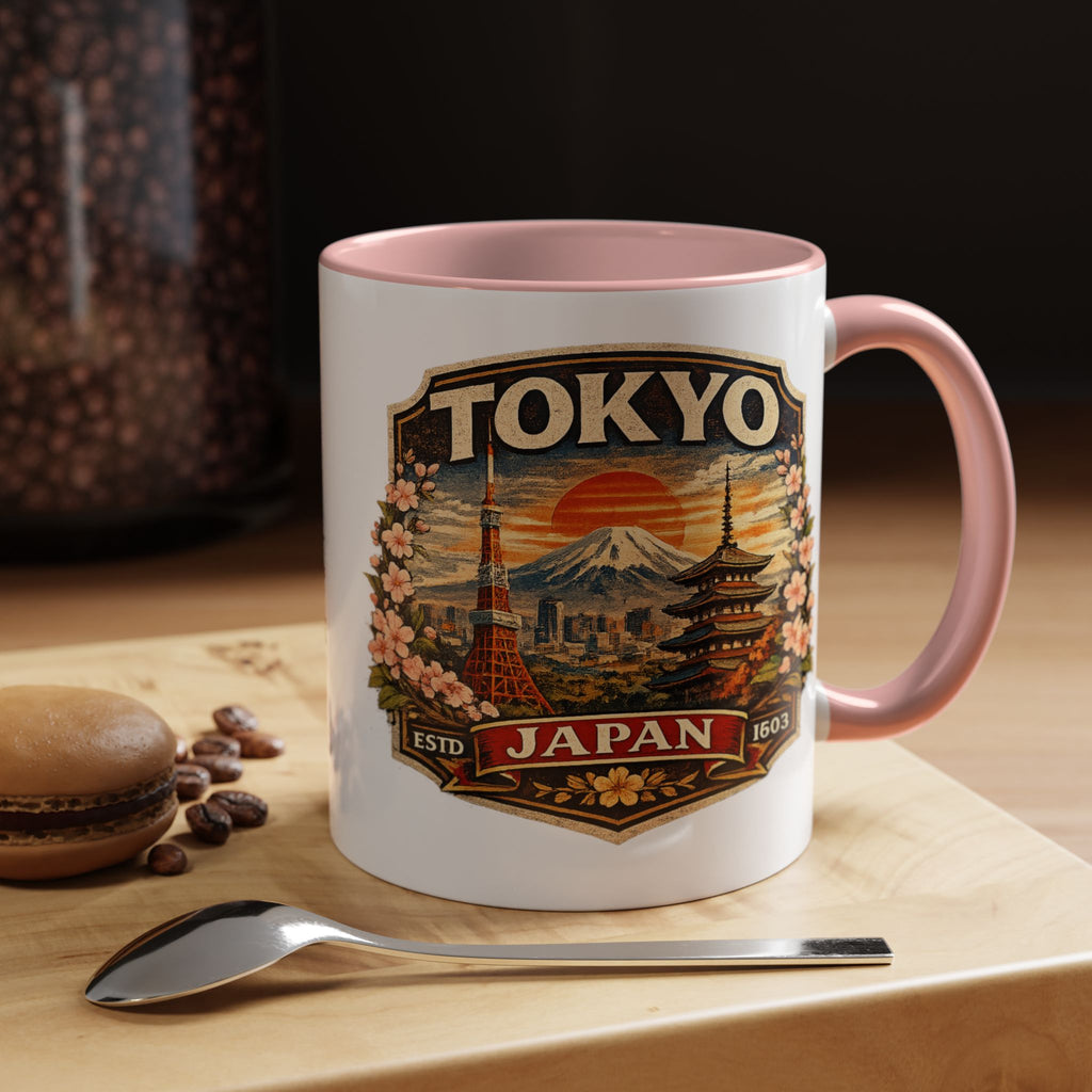 Tokyo Japan Accent Coffee Mug – Vintage Mount Fuji & Sakura Travel Souvenir (11/15oz)