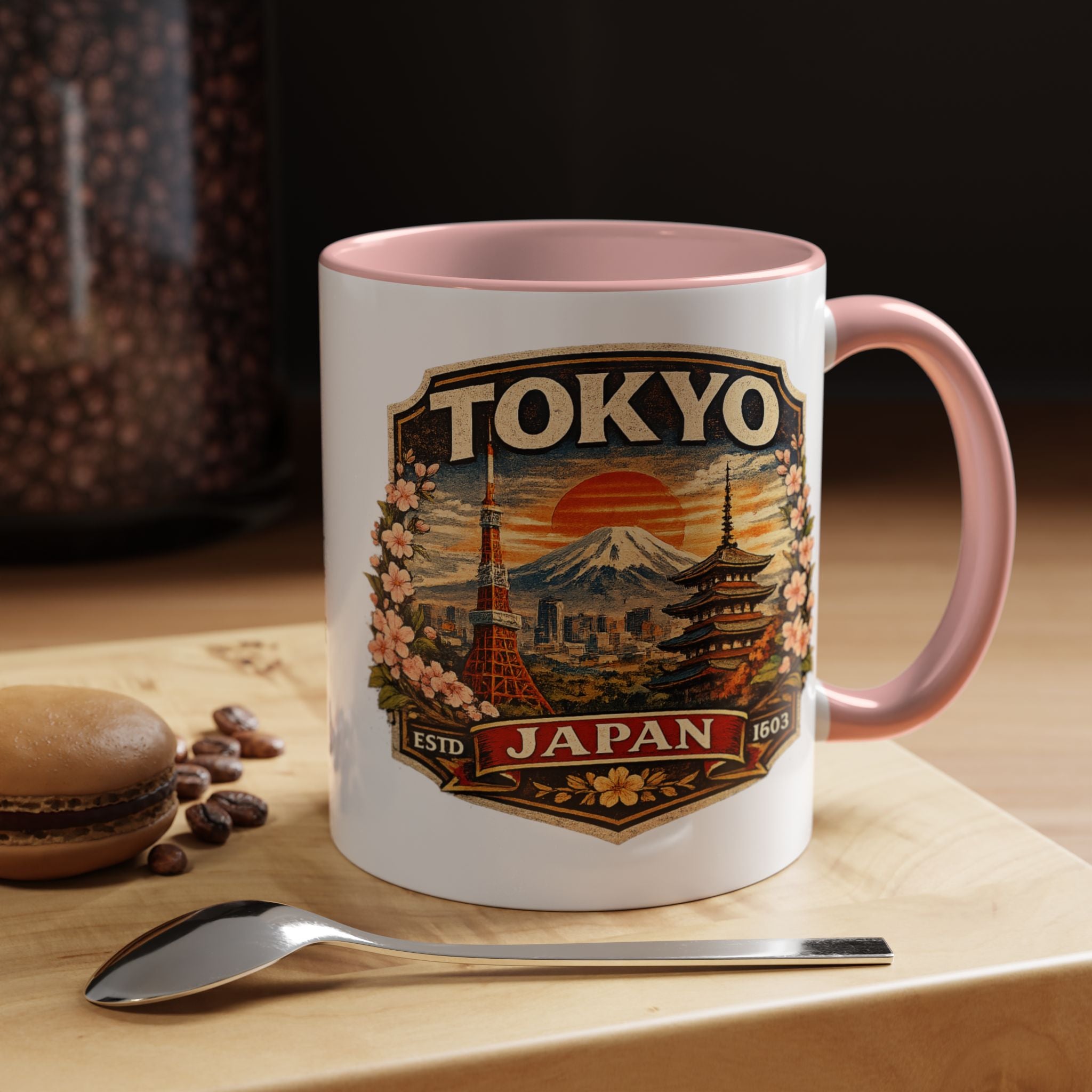 Tokyo Japan Accent Coffee Mug – Vintage Mount Fuji & Sakura Travel Souvenir (11/15oz)