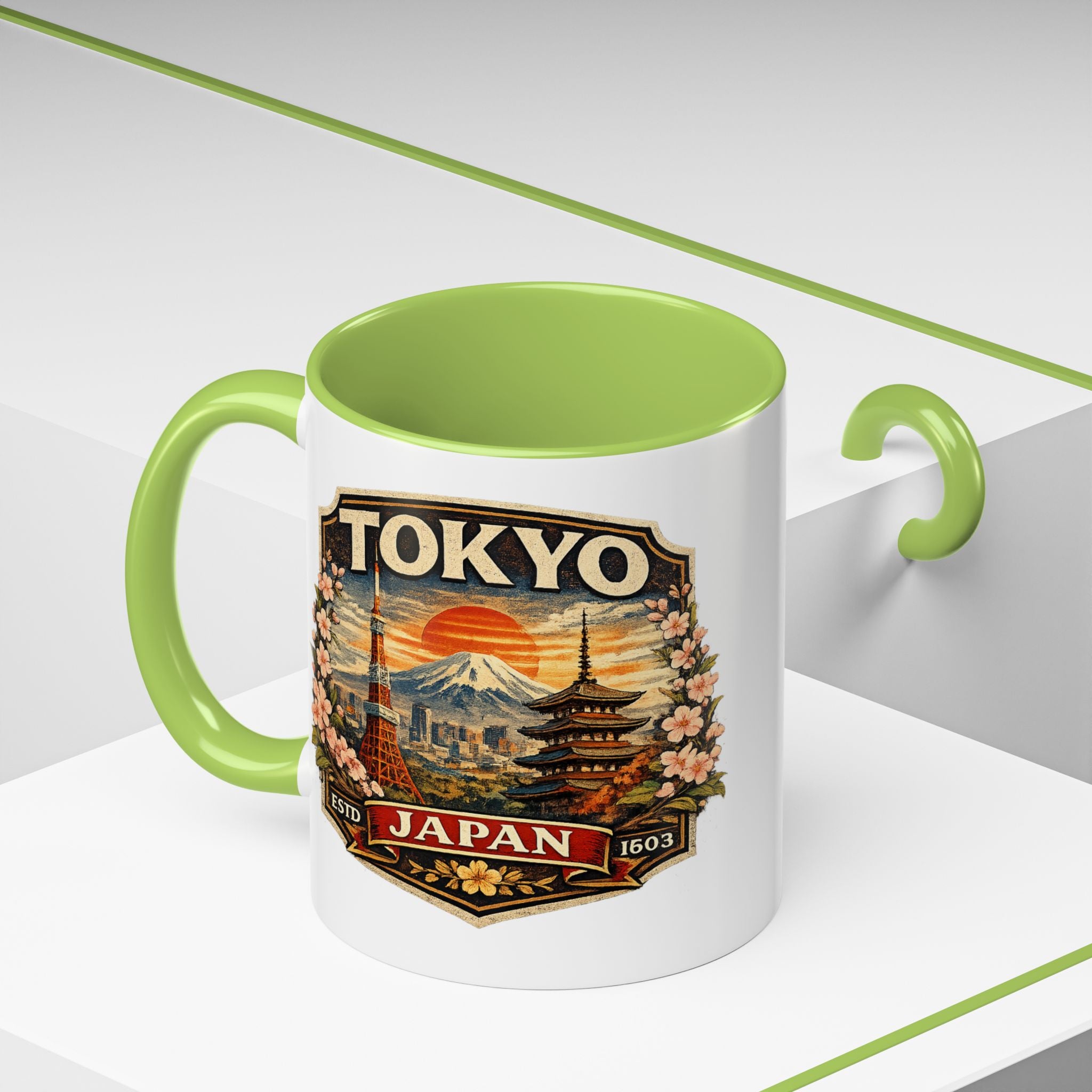 Tokyo Japan Accent Coffee Mug – Vintage Mount Fuji & Sakura Travel Souvenir (11/15oz)