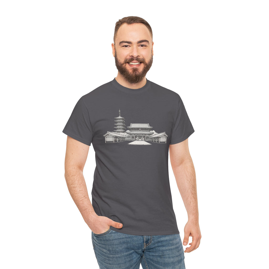 Senso‑ji Temple Outline Tee — Asakusa Japan Travel Graphic Shirt