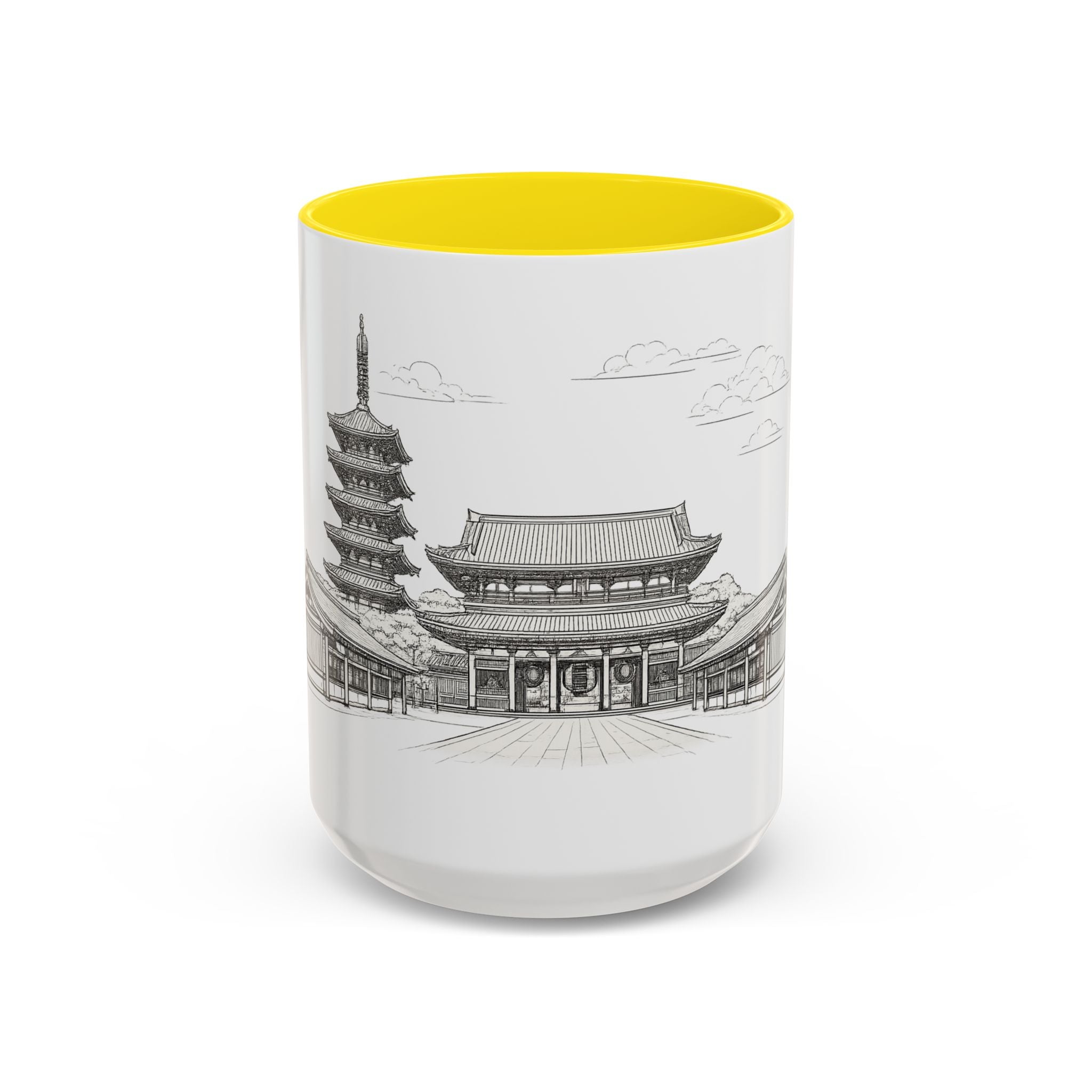 Senso-ji Temple Accent Coffee Mug — Asakusa Japan Minimal Outline Design (11/15oz)