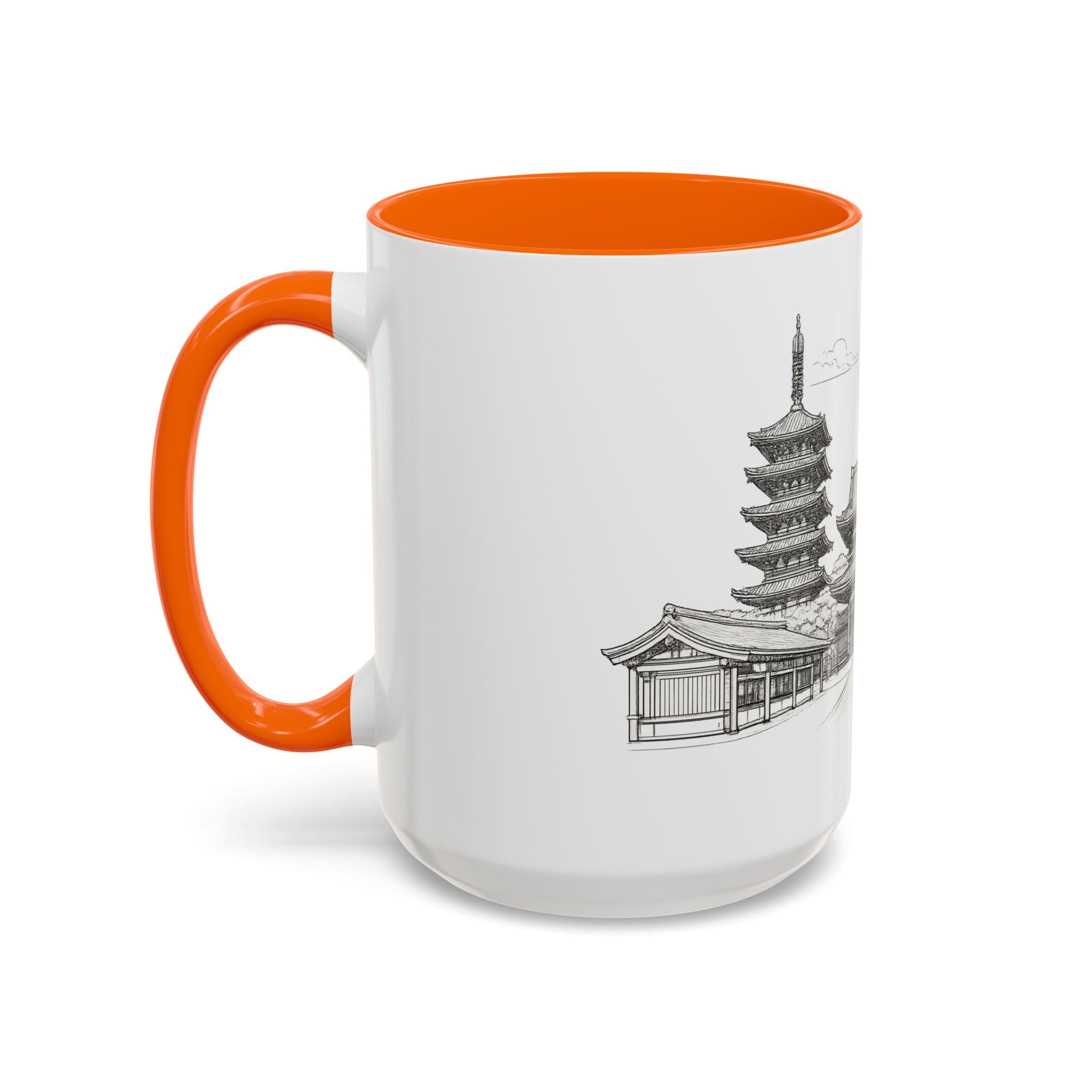 Senso-ji Temple Accent Coffee Mug — Asakusa Japan Minimal Outline Design (11/15oz)