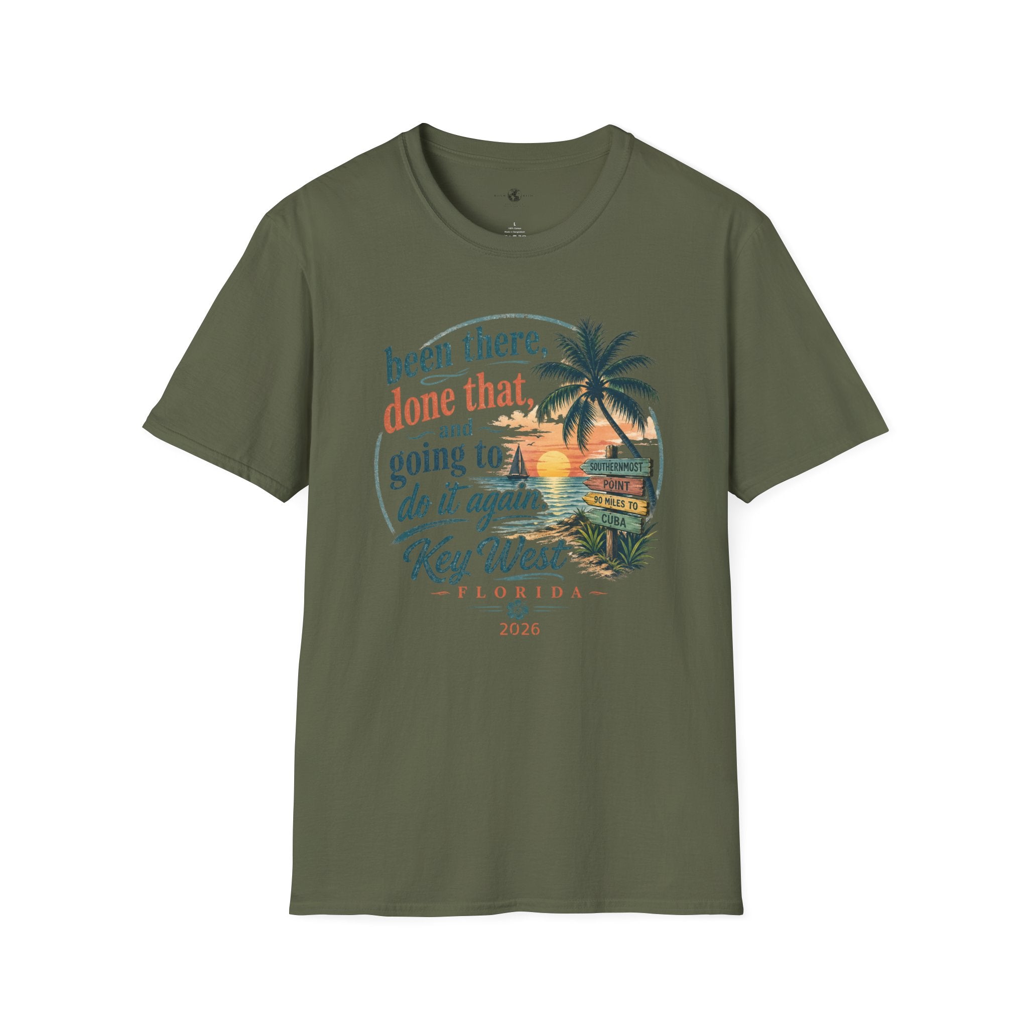 Key West Florida Vintage Sunset T-Shirt — "Been there, done that, and going to do it again" Travel Tee - Personalize with Custom Text
