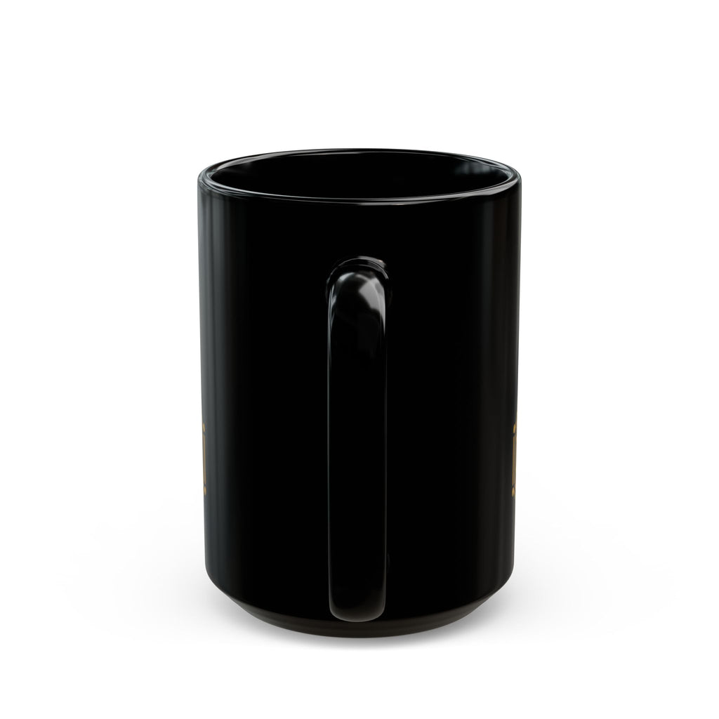 Paris Eiffel Tower Black Coffee Mug — Gold Retro Travel Logo (11oz, 15oz)