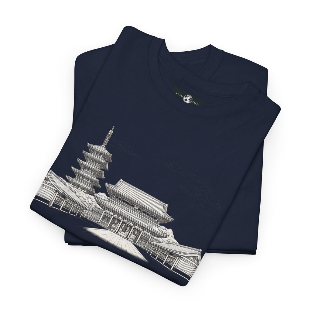 Senso‑ji Temple Outline Tee — Asakusa Japan Travel Graphic Shirt