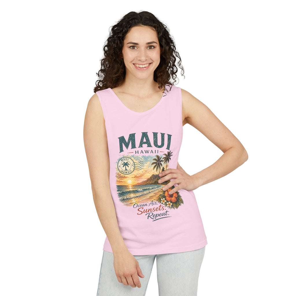 Maui Hawaii Tank Top — Ocean Air Sunsets Repeat Beach Graphic