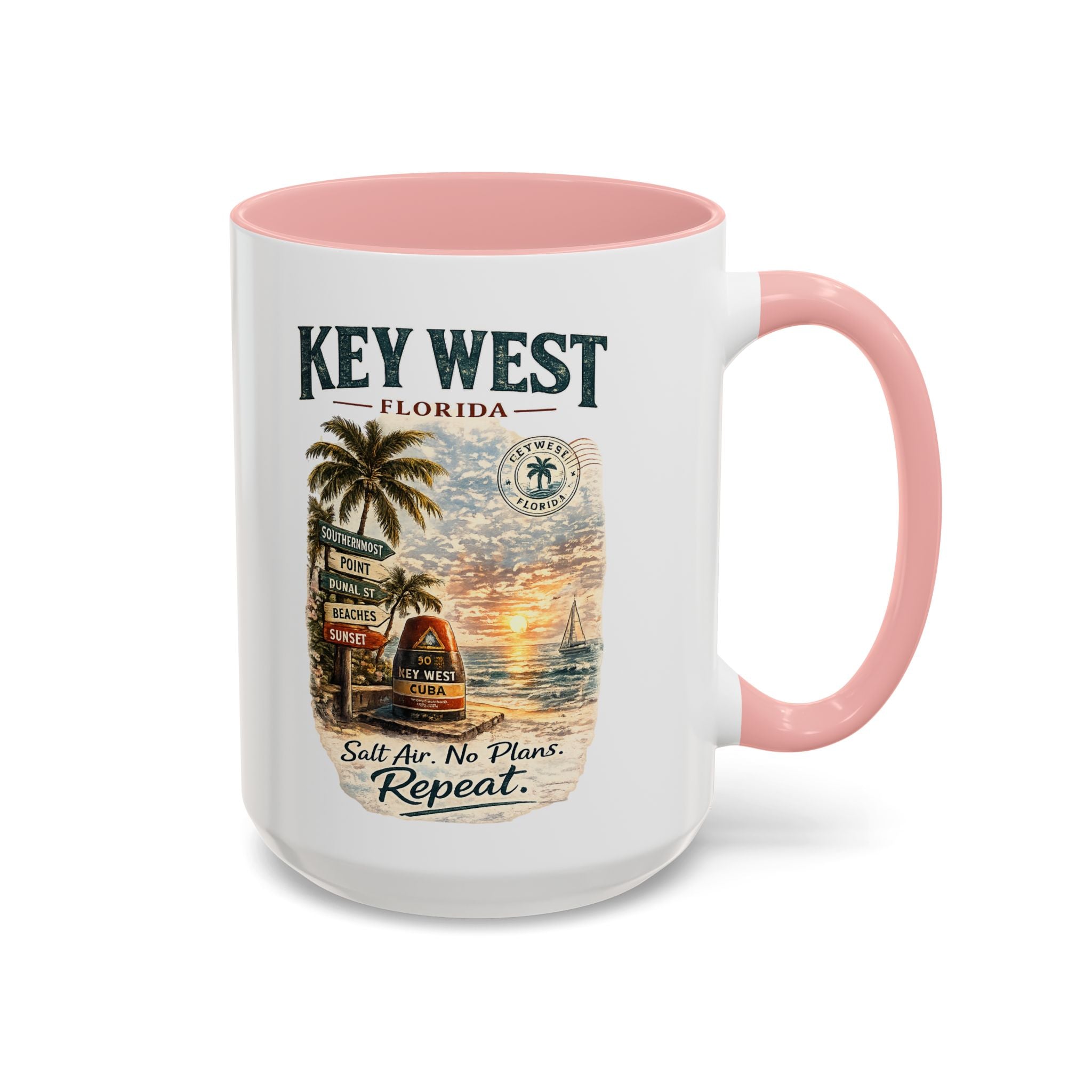 Key West Florida Coffee Mug - 'Salt Air. No Plans. Repeat.' Beach Souvenir Accent Mug (11/15oz)