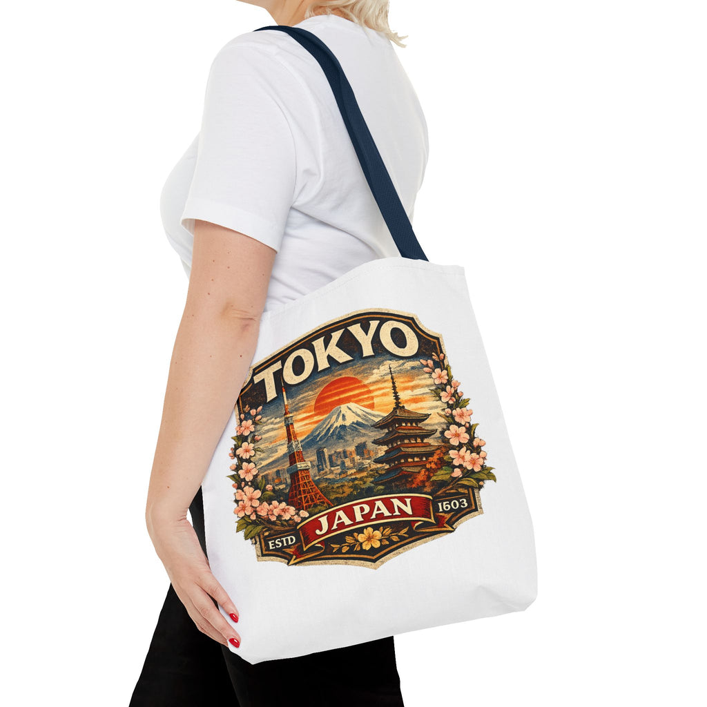 Tokyo Japan Scenic Tote Bag – Vintage Mount Fuji & Cherry Blossom Travel Tote