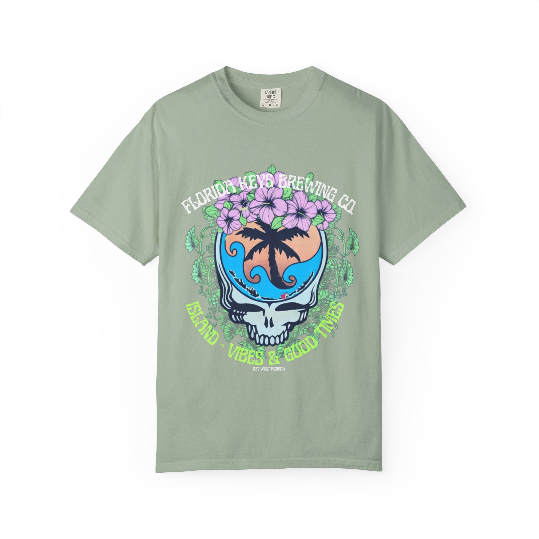 Island Vibes Skull T-Shirt — "Island Vibes & Good Times" Tropical Graphic Tee - Key West